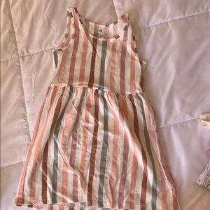 H&M Girls' Pink, Green & Brown Striped Sleeveless Dress